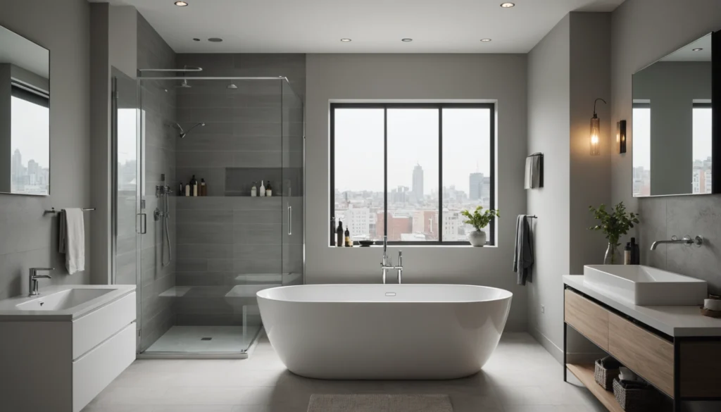 baignoire autoportante dans petite salle de bain